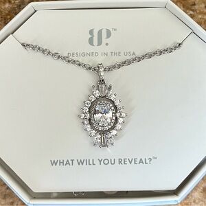 BP Sparkling Oval Halo Necklace in Silver